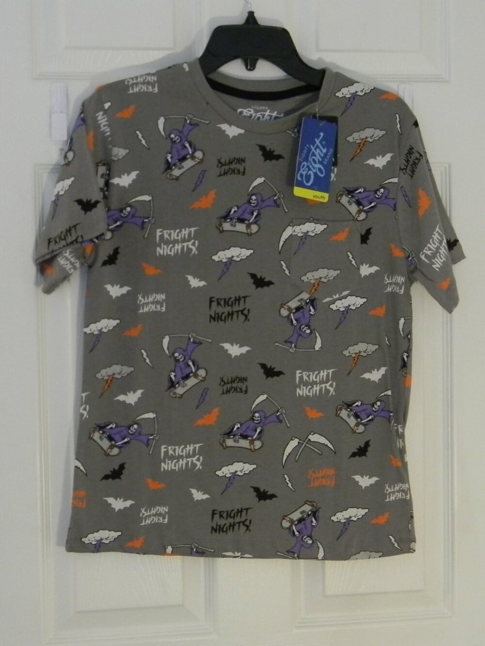 Eighty Eight Brand Youth Tee w Pocket Skateboard Skeleton Halloween NWT